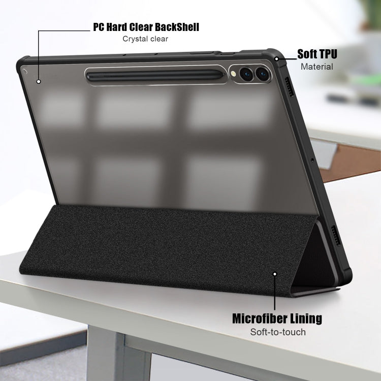 For Samsung Galaxy Tab S9+ Acrylic 3-folding Smart Leather Tablet Case(Black)