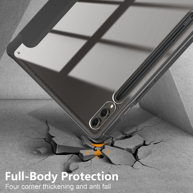 For Samsung Galaxy Tab S9+ Acrylic 3-folding Smart Leather Tablet Case(Black)