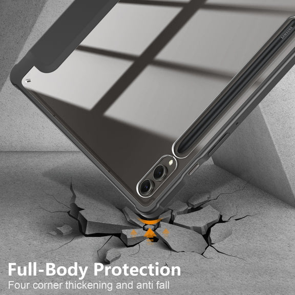 For Samsung Galaxy Tab S9+ Acrylic 3-folding Smart Leather Tablet Case(Black)