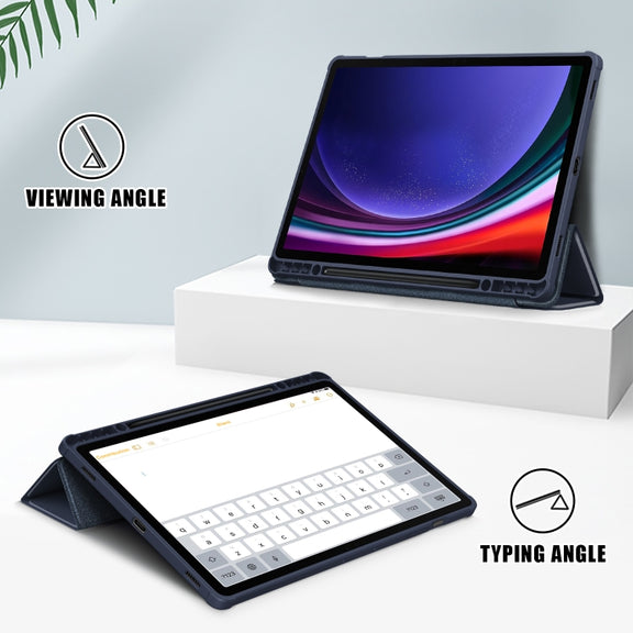 For Samsung Galaxy Tab S9+ Acrylic 3-folding Smart Leather Tablet Case(Dark Blue)