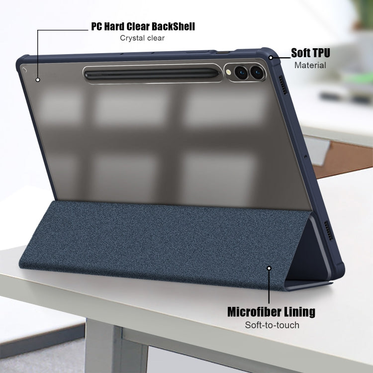 For Samsung Galaxy Tab S9+ Acrylic 3-folding Smart Leather Tablet Case(Dark Blue)