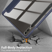 For Samsung Galaxy Tab S9+ Acrylic 3-folding Smart Leather Tablet Case(Dark Blue)