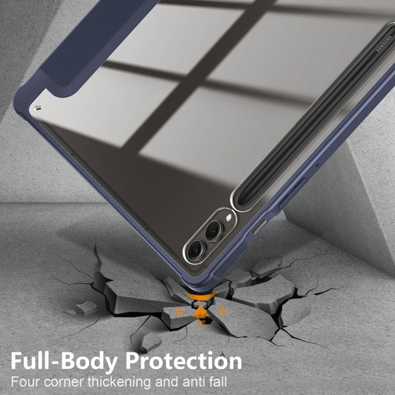 For Samsung Galaxy Tab S9+ Acrylic 3-folding Smart Leather Tablet Case(Dark Blue)