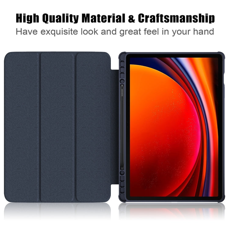 For Samsung Galaxy Tab S9+ Acrylic 3-folding Smart Leather Tablet Case(Dark Blue)