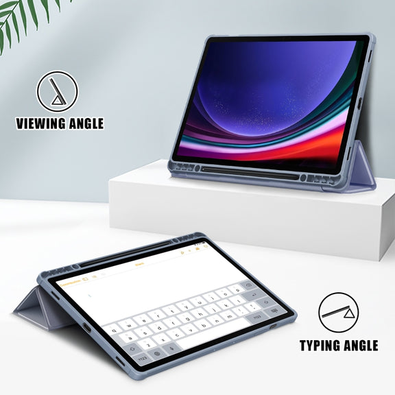 For Samsung Galaxy Tab S9+ Acrylic 3-folding Smart Leather Tablet Case(Lavender Purple)