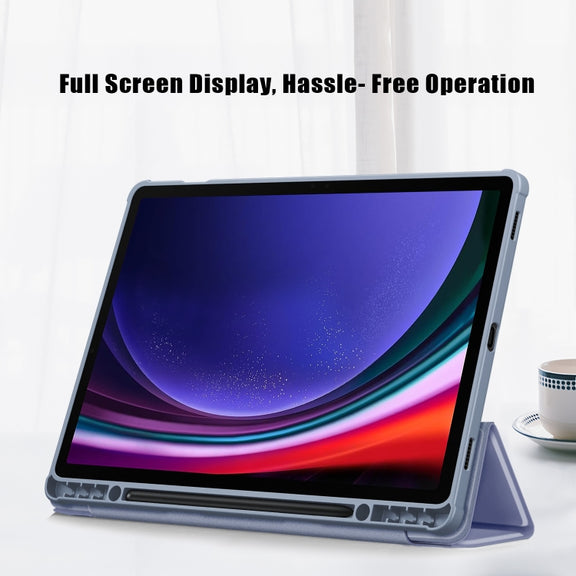 For Samsung Galaxy Tab S9+ Acrylic 3-folding Smart Leather Tablet Case(Lavender Purple)