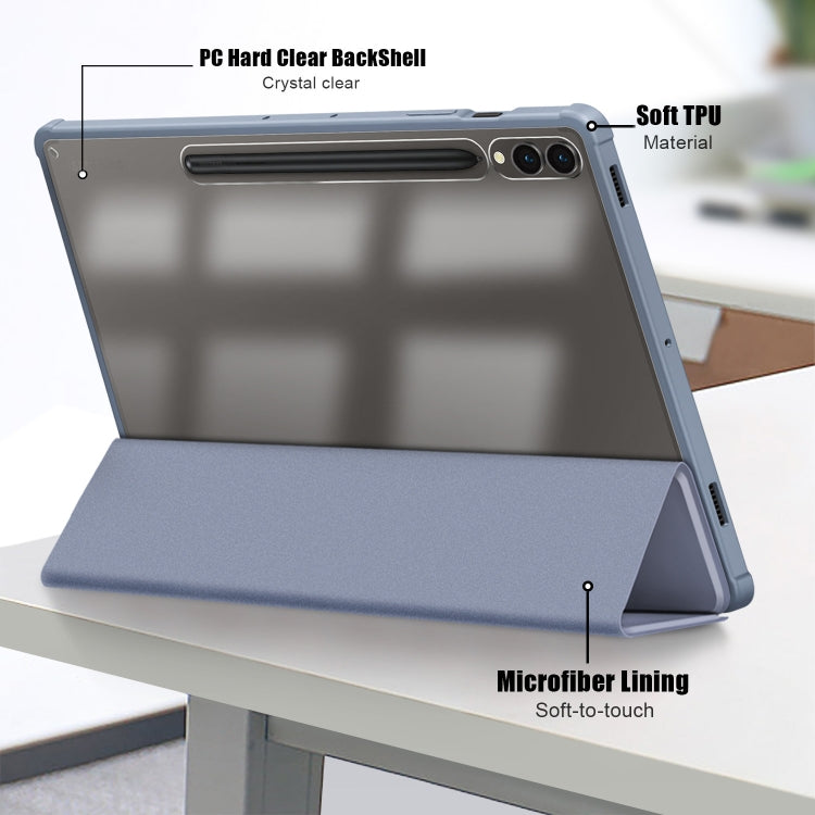 For Samsung Galaxy Tab S9+ Acrylic 3-folding Smart Leather Tablet Case(Lavender Purple)