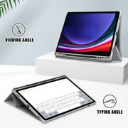 For Samsung Galaxy Tab S9+ Acrylic 3-folding Smart Leather Tablet Case(Grey)