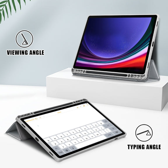 For Samsung Galaxy Tab S9+ Acrylic 3-folding Smart Leather Tablet Case(Grey)