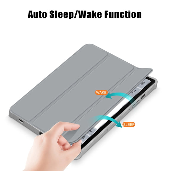 For Samsung Galaxy Tab S9+ Acrylic 3-folding Smart Leather Tablet Case(Grey)