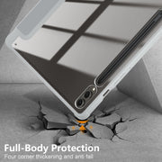 For Samsung Galaxy Tab S9+ Acrylic 3-folding Smart Leather Tablet Case(Grey)