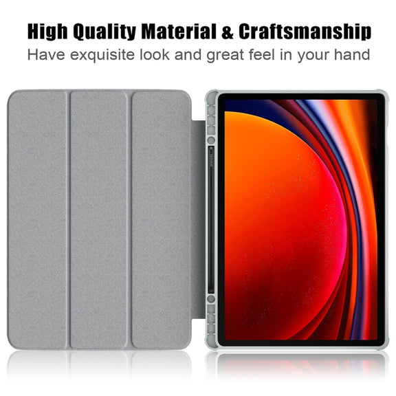 For Samsung Galaxy Tab S9+ Acrylic 3-folding Smart Leather Tablet Case(Grey)