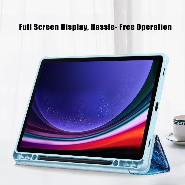For Samsung Galaxy Tab S9 Acrylic 3-folding Painted Smart Leather Tablet Case(Waves)