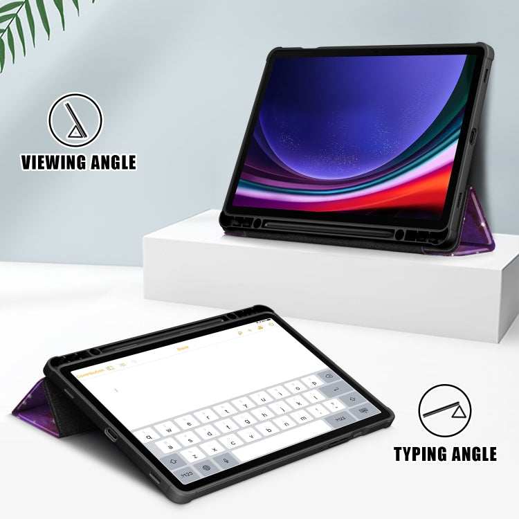 For Samsung Galaxy Tab S9 Acrylic 3-folding Painted Smart Leather Tablet Case(Milky Way)