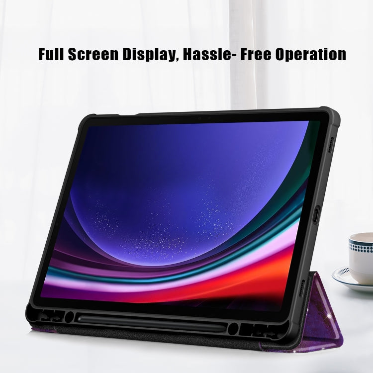 For Samsung Galaxy Tab S9 Acrylic 3-folding Painted Smart Leather Tablet Case(Milky Way)
