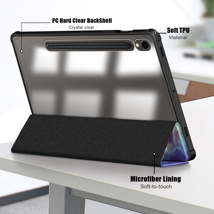 For Samsung Galaxy Tab S9 Acrylic 3-folding Painted Smart Leather Tablet Case(Milky Way)