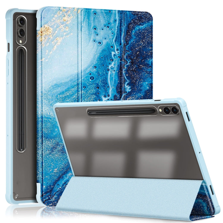 For Samsung Galaxy Tab S9+ Acrylic 3-folding Painted Smart Leather Tablet Case(Waves)