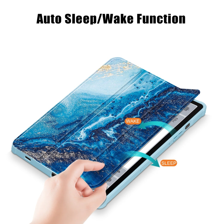 For Samsung Galaxy Tab S9+ Acrylic 3-folding Painted Smart Leather Tablet Case(Waves)