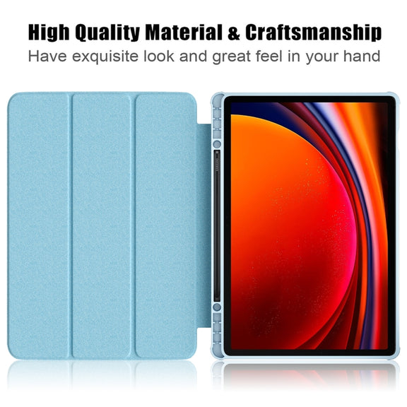 For Samsung Galaxy Tab S9+ Acrylic 3-folding Painted Smart Leather Tablet Case(Waves)