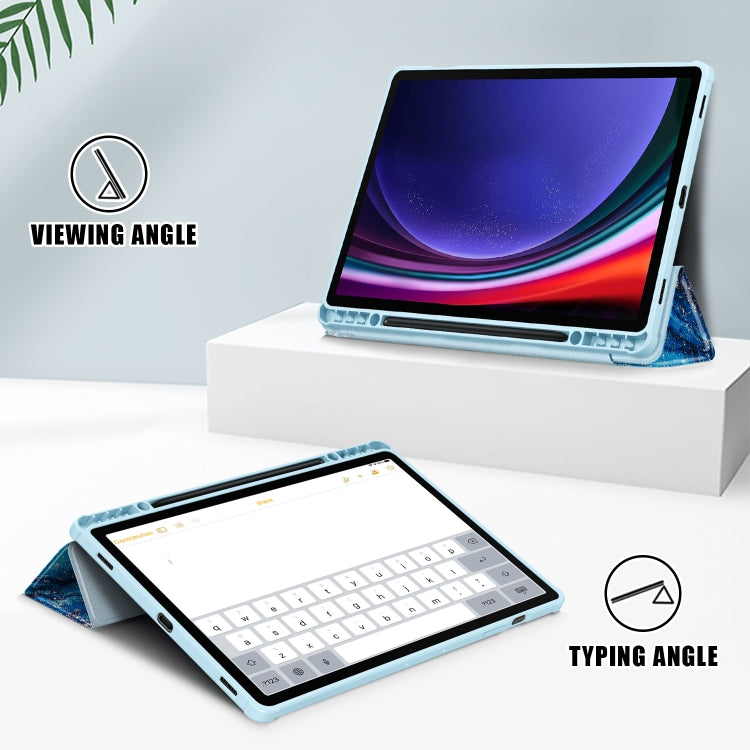 For Samsung Galaxy Tab S9+ Acrylic 3-folding Painted Smart Leather Tablet Case(Waves)