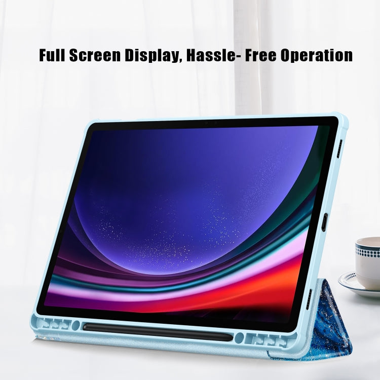 For Samsung Galaxy Tab S9+ Acrylic 3-folding Painted Smart Leather Tablet Case(Waves)
