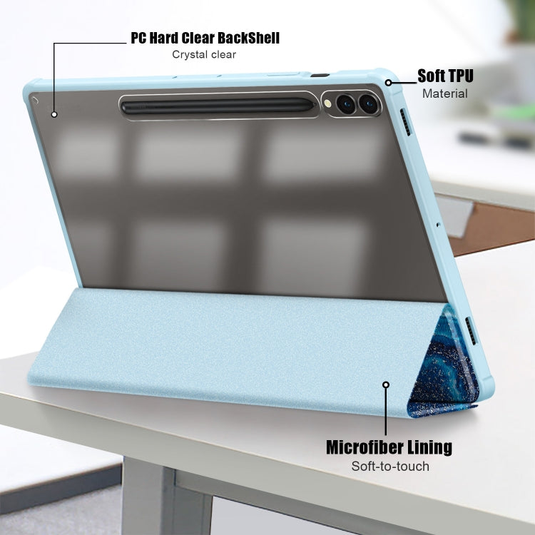 For Samsung Galaxy Tab S9+ Acrylic 3-folding Painted Smart Leather Tablet Case(Waves)