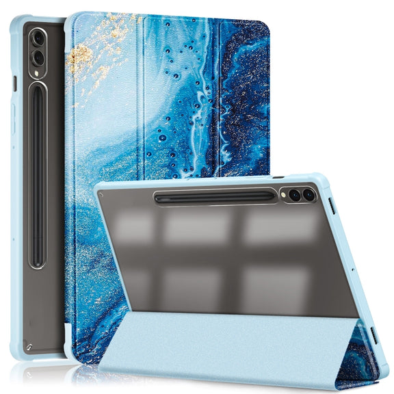 For Samsung Galaxy Tab S9+ Acrylic 3-folding Painted Smart Leather Tablet Case(Waves)
