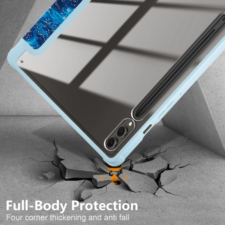For Samsung Galaxy Tab S9+ Acrylic 3-folding Painted Smart Leather Tablet Case(Waves)