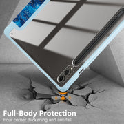 For Samsung Galaxy Tab S9+ Acrylic 3-folding Painted Smart Leather Tablet Case(Waves)