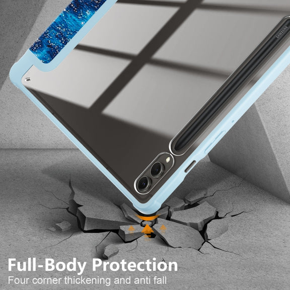 For Samsung Galaxy Tab S9+ Acrylic 3-folding Painted Smart Leather Tablet Case(Waves)