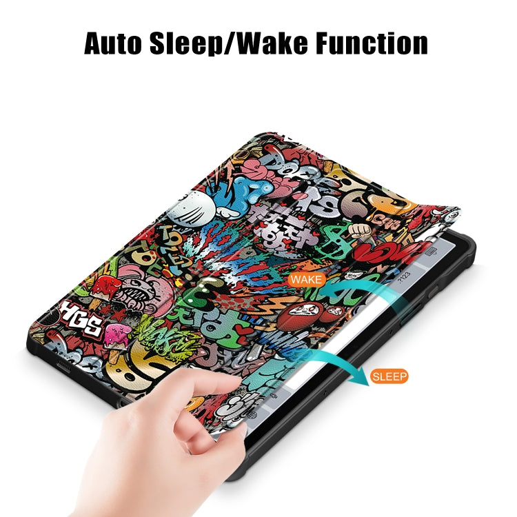 For Samsung Galaxy Tab S9+ Acrylic 3-folding Painted Smart Leather Tablet Case(Graffiti)
