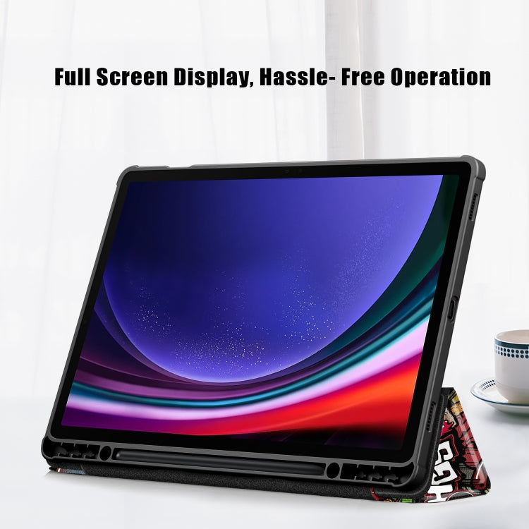 For Samsung Galaxy Tab S9+ Acrylic 3-folding Painted Smart Leather Tablet Case(Graffiti)