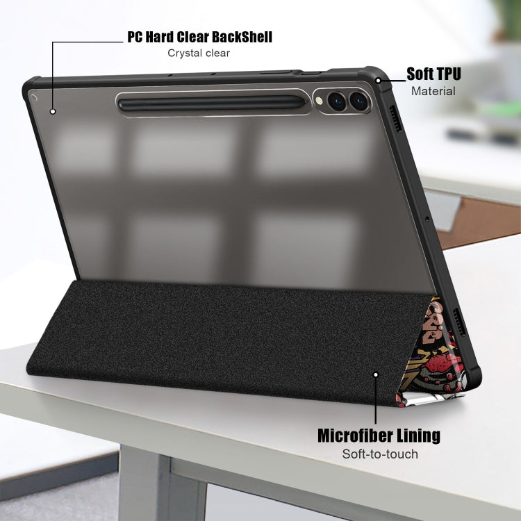 For Samsung Galaxy Tab S9+ Acrylic 3-folding Painted Smart Leather Tablet Case(Graffiti)