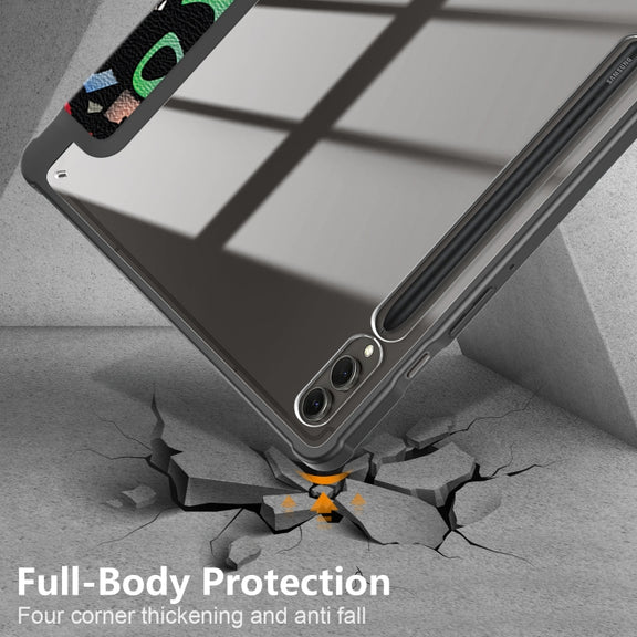 For Samsung Galaxy Tab S9+ Acrylic 3-folding Painted Smart Leather Tablet Case(Graffiti)