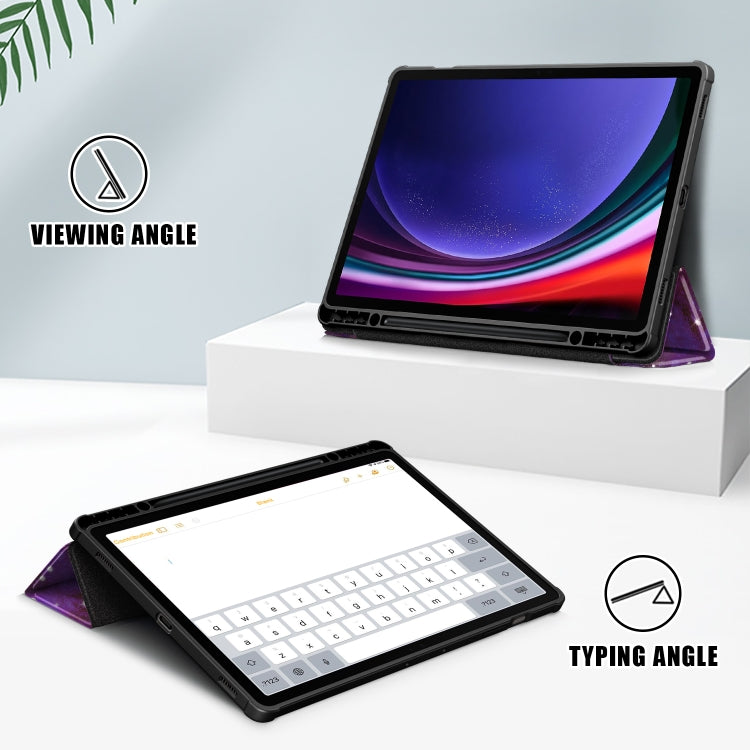 For Samsung Galaxy Tab S9+ Acrylic 3-folding Painted Smart Leather Tablet Case(Milky Way)