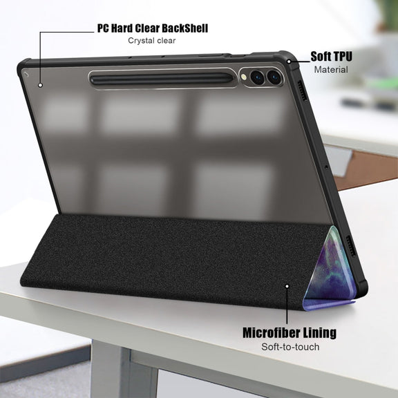 For Samsung Galaxy Tab S9+ Acrylic 3-folding Painted Smart Leather Tablet Case(Milky Way)