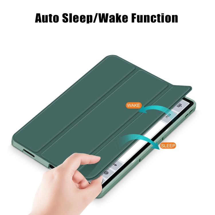 For Lenovo Tab P12 12.7 /P12 Pro 2nd Gen 3-folding TPU Smart Leather Tablet Case(Deep Green)
