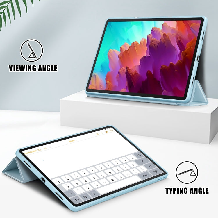 For Lenovo Tab P12 12.7 /P12 Pro 2nd Gen 3-folding TPU Smart Leather Tablet Case(Sky Blue)