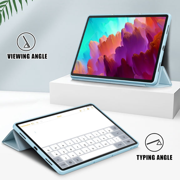 For Lenovo Tab P12 12.7 /P12 Pro 2nd Gen 3-folding TPU Smart Leather Tablet Case(Sky Blue)