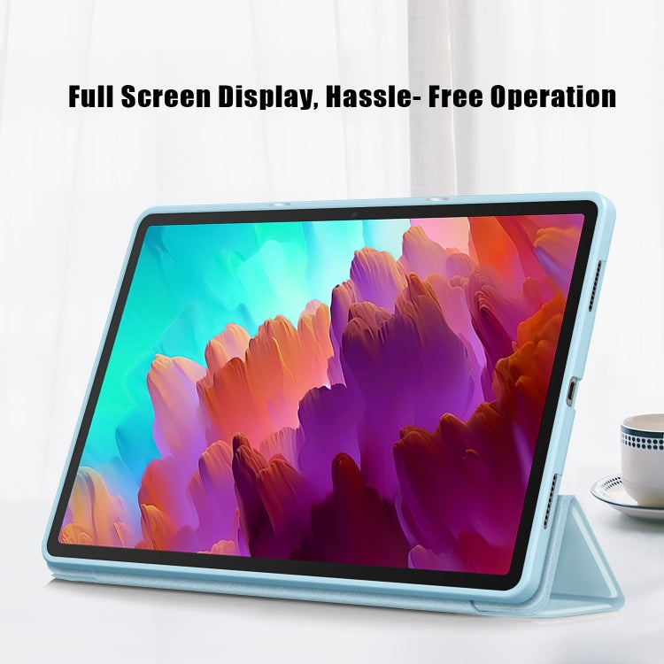 For Lenovo Tab P12 12.7 /P12 Pro 2nd Gen 3-folding TPU Smart Leather Tablet Case(Sky Blue)