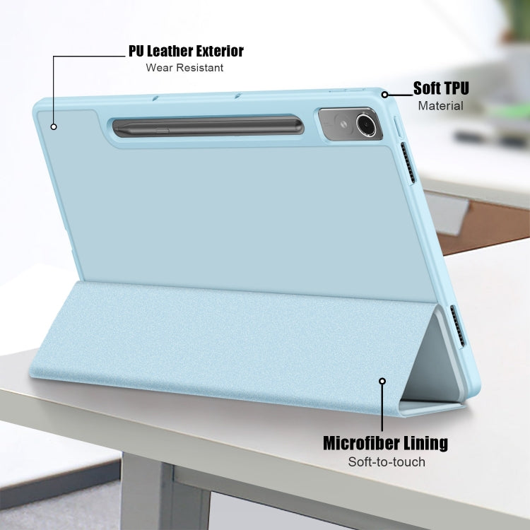 For Lenovo Tab P12 12.7 /P12 Pro 2nd Gen 3-folding TPU Smart Leather Tablet Case(Sky Blue)