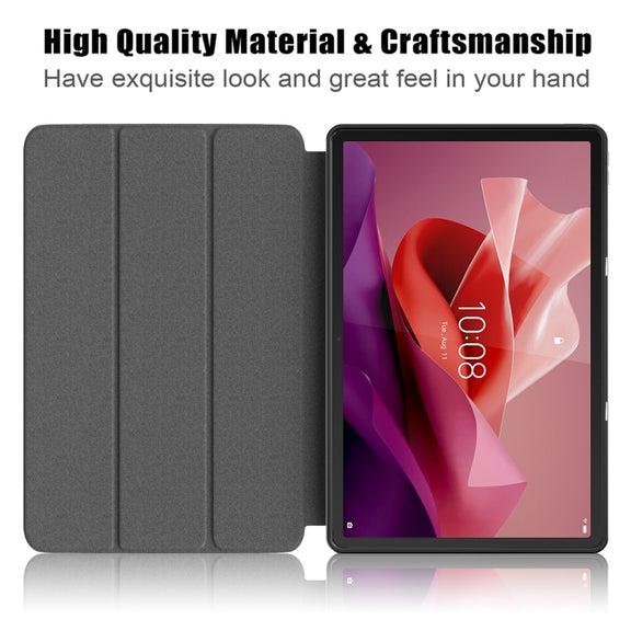 For Lenovo Tab P12 12.7 /P12 Pro 2nd Gen 3-folding TPU Smart Leather Tablet Case(Black)