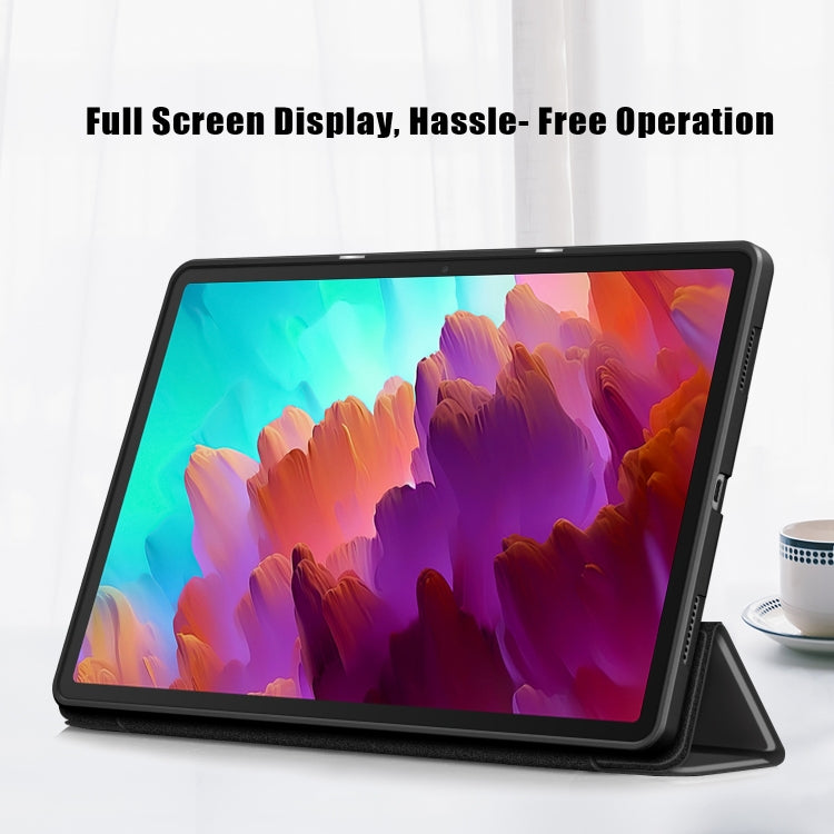 For Lenovo Tab P12 12.7 /P12 Pro 2nd Gen 3-folding TPU Smart Leather Tablet Case(Black)