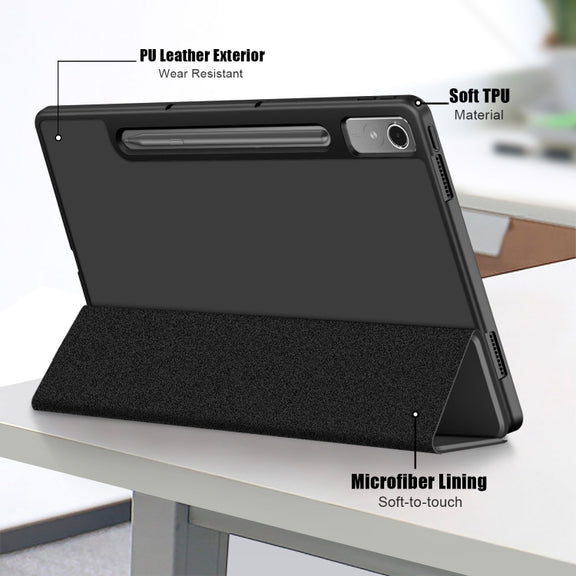 For Lenovo Tab P12 12.7 /P12 Pro 2nd Gen 3-folding TPU Smart Leather Tablet Case(Black)