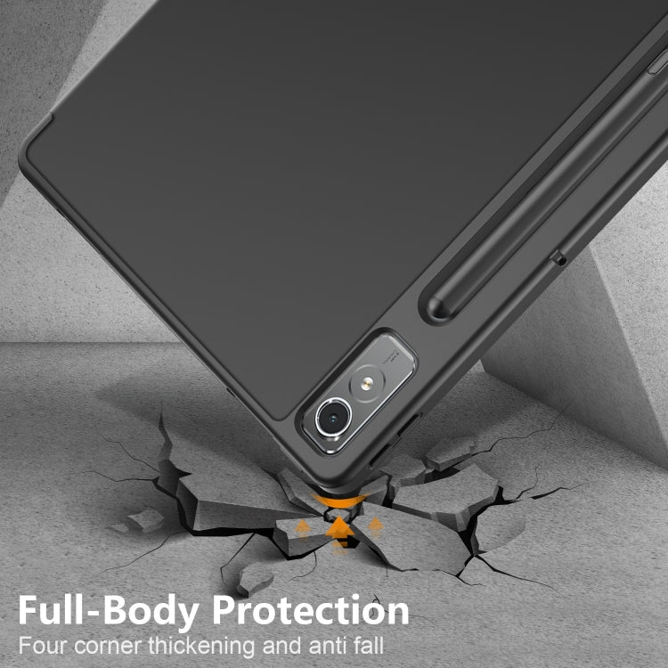 For Lenovo Tab P12 12.7 /P12 Pro 2nd Gen 3-folding TPU Smart Leather Tablet Case(Black)