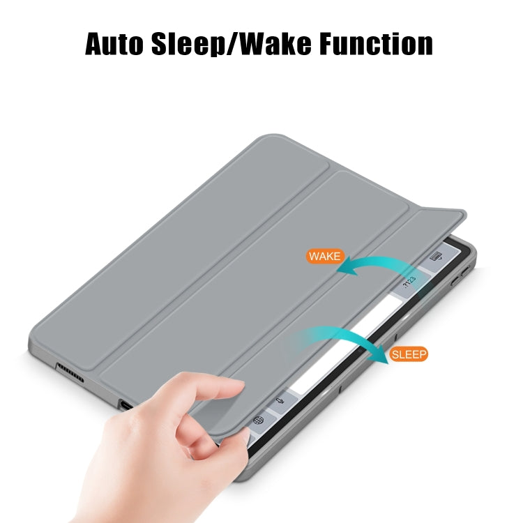 For Lenovo Tab P12 12.7 /P12 Pro 2nd Gen 3-folding TPU Smart Leather Tablet Case(Grey)