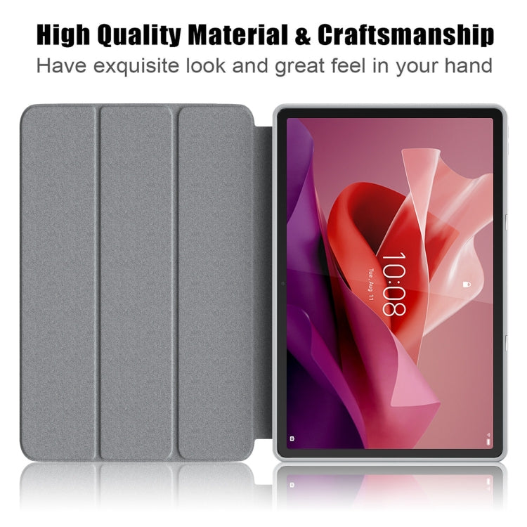 For Lenovo Tab P12 12.7 /P12 Pro 2nd Gen 3-folding TPU Smart Leather Tablet Case(Grey)