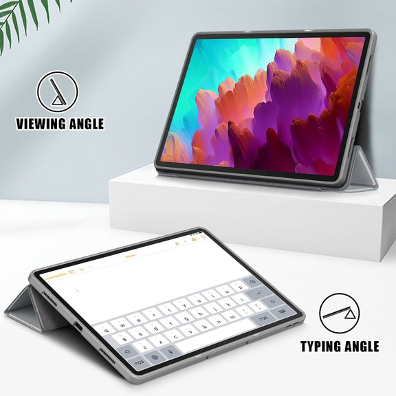 For Lenovo Tab P12 12.7 /P12 Pro 2nd Gen 3-folding TPU Smart Leather Tablet Case(Grey)