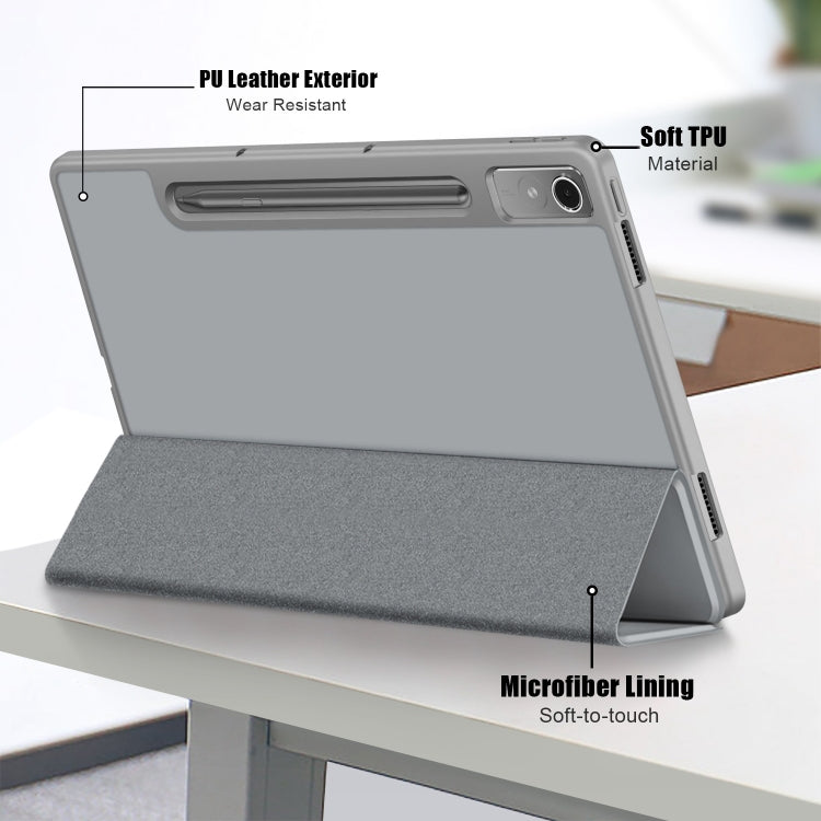 For Lenovo Tab P12 12.7 /P12 Pro 2nd Gen 3-folding TPU Smart Leather Tablet Case(Grey)