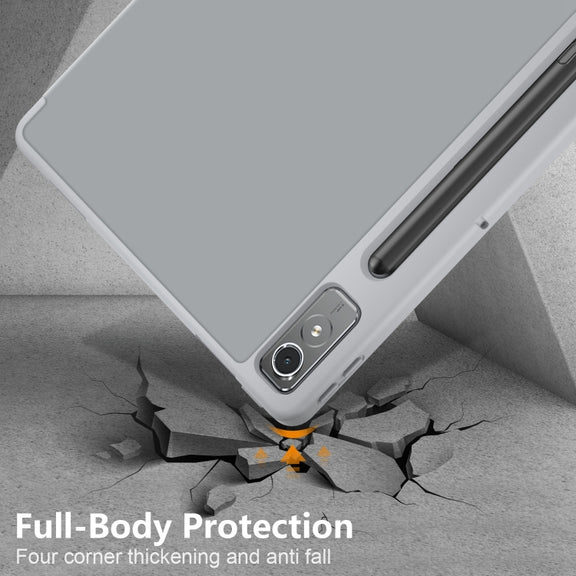 For Lenovo Tab P12 12.7 /P12 Pro 2nd Gen 3-folding TPU Smart Leather Tablet Case(Grey)